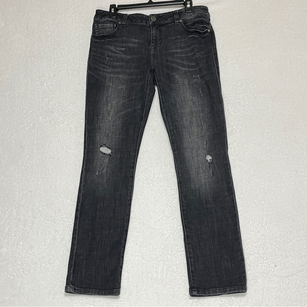 CAbi Slim Boyfriend Jeans Size 8 Washed Black Distressed